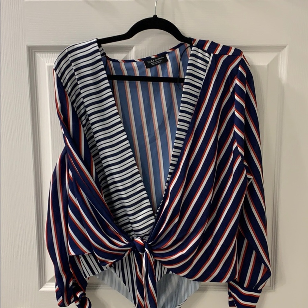 Zara striped shoulder pad bodysuit